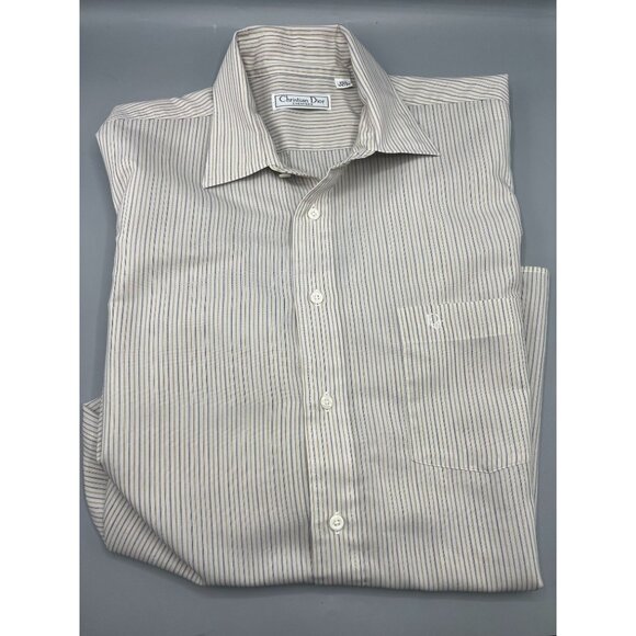 Vtg Christian Dior Chemises DIOR Embroidered Button Down Shirt Large 15.5 34/35 - Picture 9 of 11